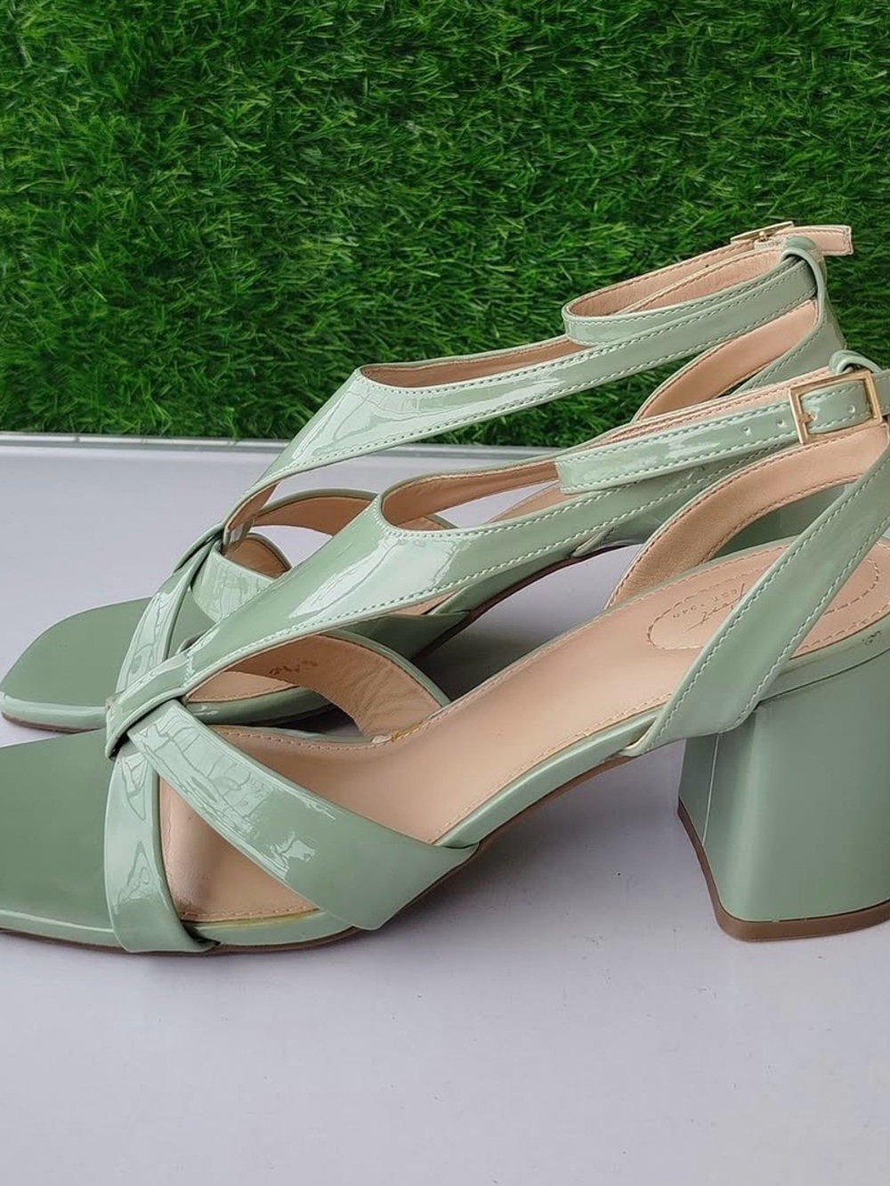 Women's Mint Patent Block Heel Sandals - C Comfort